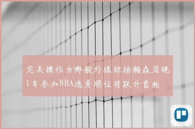 完美操作为哪般外媒称杨瀚森若晚1年参加NBA选秀顺位将跃升首轮